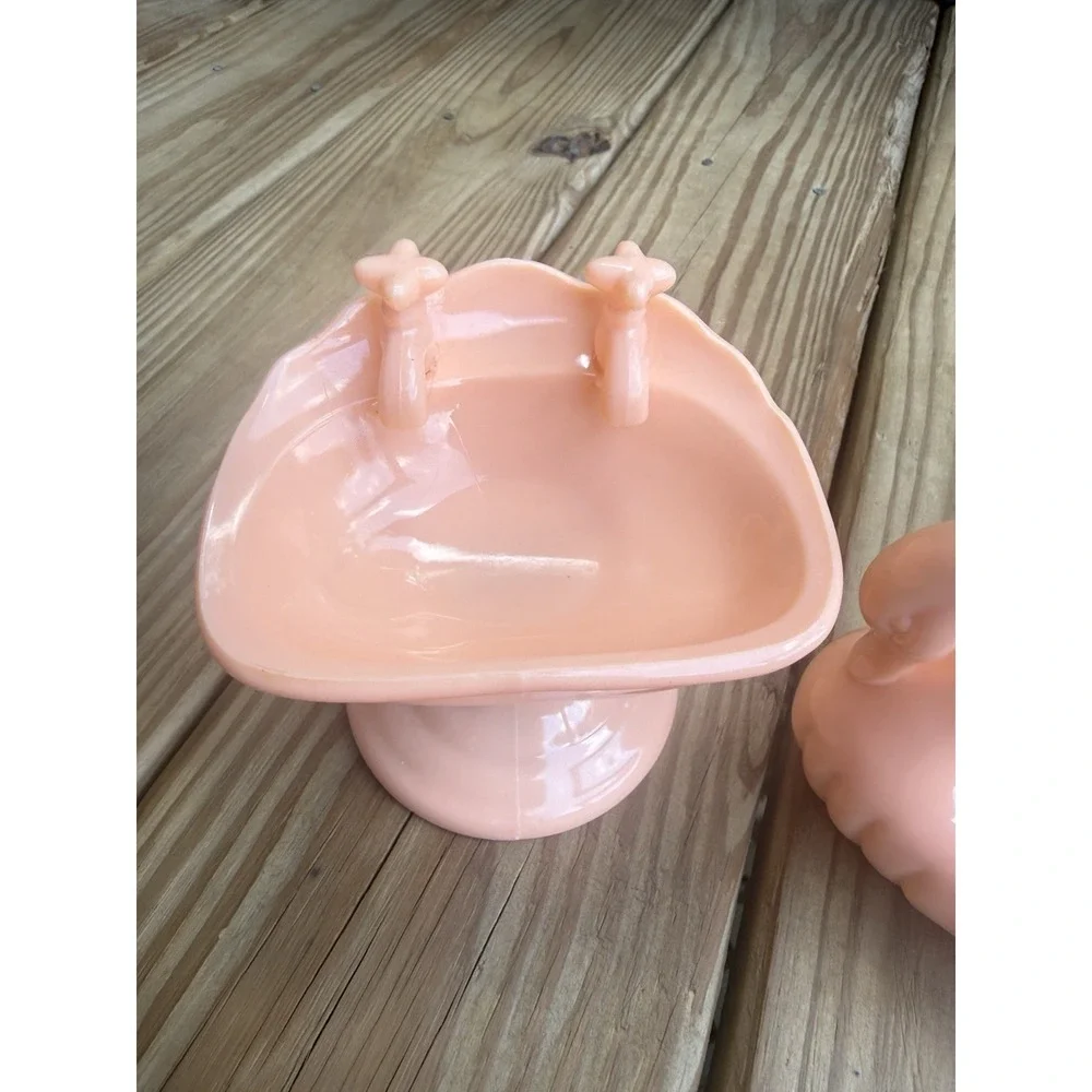 Vintage Peach Plastic Swan And Sink Soap Trinket Dish 1980s Cottage Farmhouse